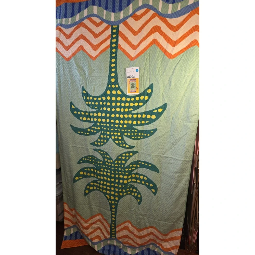 Room Essentials‎ Green Palm Tree Extra Long Cotton Beach Towel 36x72 New